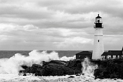 Rare High Tides Cause Huge Waves to Break by Maine Lighthouse